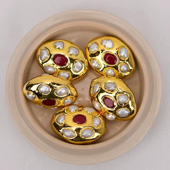 APDGG 5 pièces de perles de jade rouge Keshi blanches de culture pour la fabrication de colliers et de bijoux