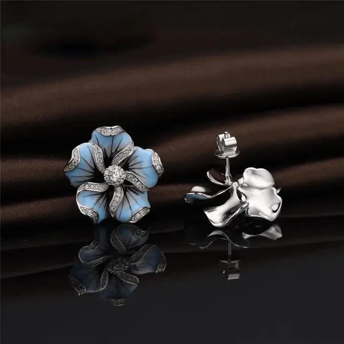 Boucles d'oreilles en argent sterling 925 serties de zirconium blanc en forme de fleur romantique pour femme occasions spéciales mariage engagement soirée festive