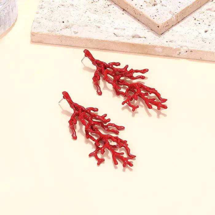 Boucles d'Oreilles Exquises en Émail Rouge et Corail pour Femmes Style Océan et Bohème Occasions Spéciales