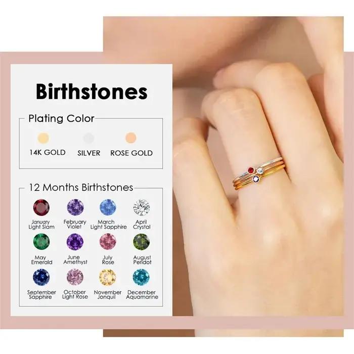 Ensemble de 12 bagues de luxe avec pierres de naissance pour femmes