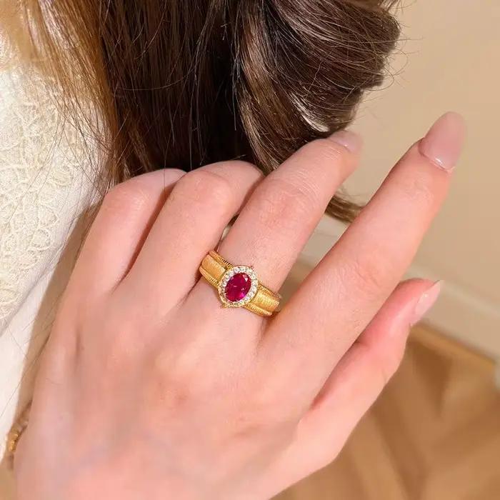 Bague Vintage en rubis ovale brossé pour femme