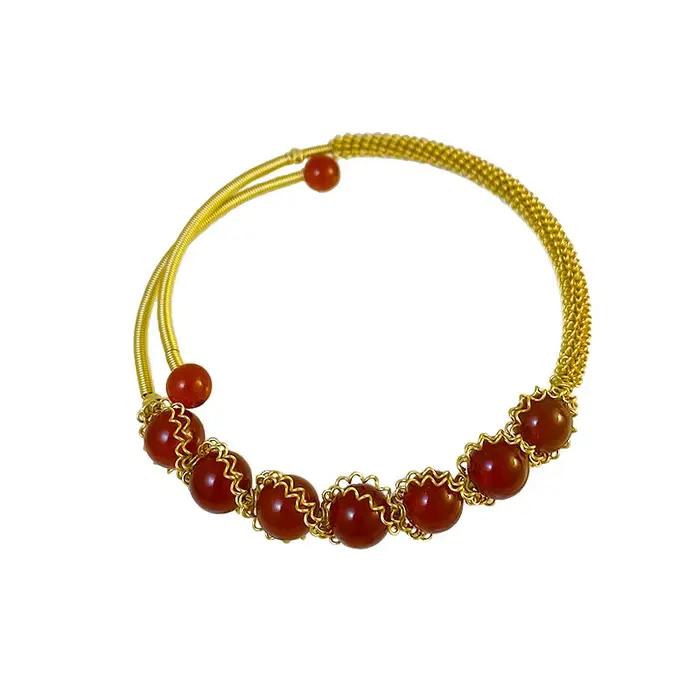 Bracelet en Agate Rouge Design Original Style Rétro Luxe Leger Bijoux pour Femmes Style Coréen Fait Main Tressé à la Main Occasions Spéciales