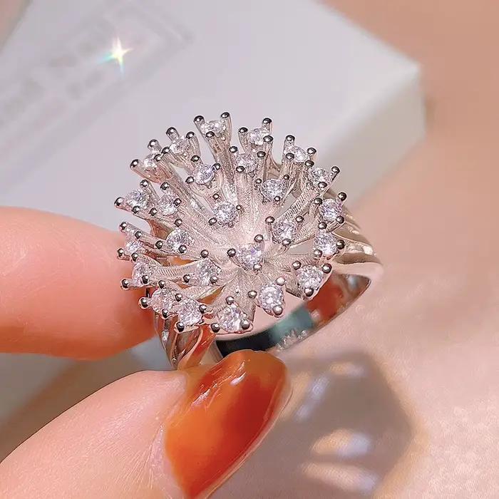 Zunderes-Bague flocon de neige creuse en cristal pour femme
