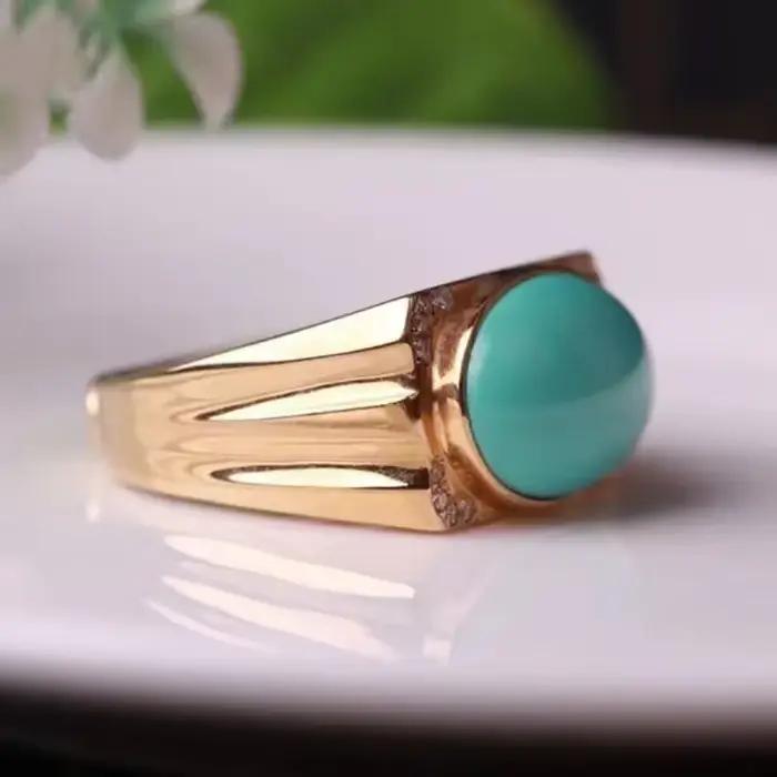 Bague elliptique turquoise brillante rétro pour femme
