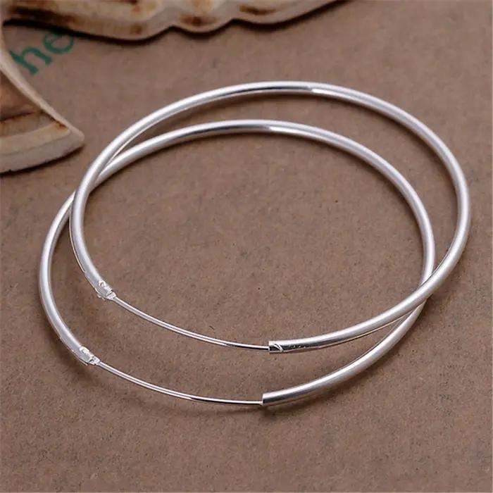 Cercle rond 35/50/60mm boucles d'oreilles couleur argent pour femme mariage fiançailles fête mode charme bijoux cadeau