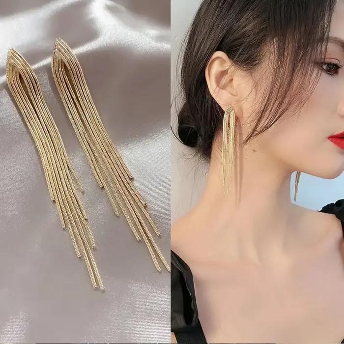 Boucles d'oreilles longues à pampilles en chaîne pour femmes