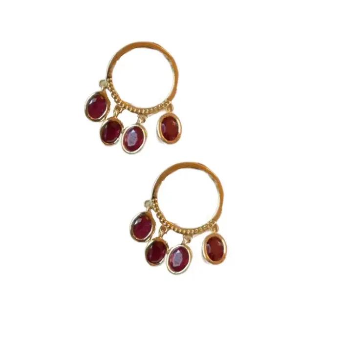Boucles d'oreilles à pampilles circulaires en pierres précieuses rouges pour femmes, style Vintage, breloque créative, pour banquets, bijoux de luxe légers