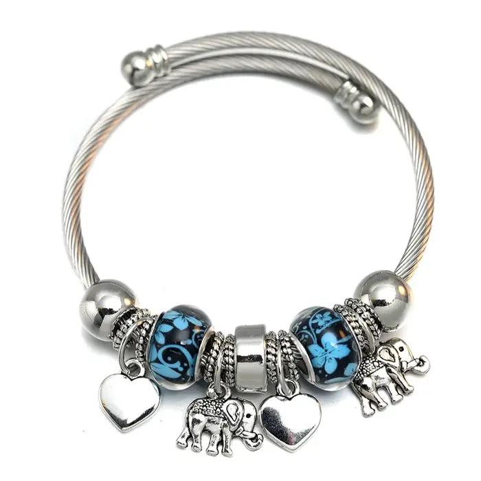 Bracelet en perles d'éléphant d'amour pour femmes, bracelets à breloques réglables, accessoires romantiques, cadeau de bijoux mode six couleurs