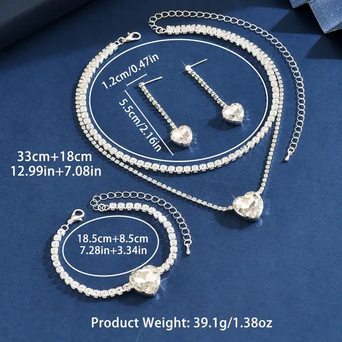 Ensemble de bijoux en diamant en forme de cœur avec collier, boucles d'oreilles et bracelet pour femmes élégantes occasions spéciales