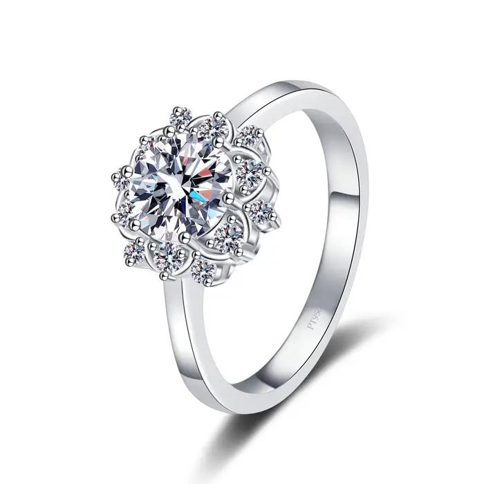 Fiançailles platine Pt950 1CT Moissanite diamant tournesol Six griffes alliance femmes cadeau d'anniversaire fille bagues de saint valentin