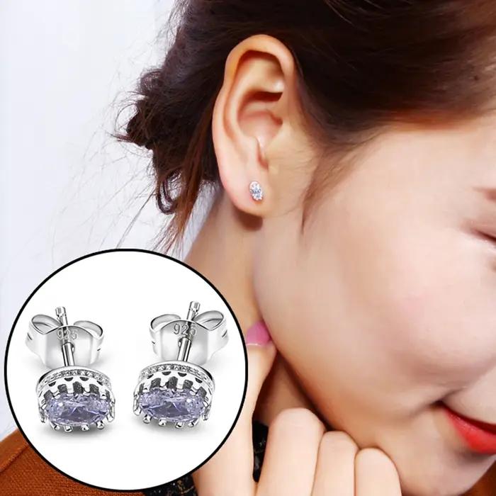 Boucles d'Oreilles Ovale en Argent Sterling 925 Serties de Zirconium Blanc Bijoux Pour Femmes Occasions Spéciales Cadeau Élégant