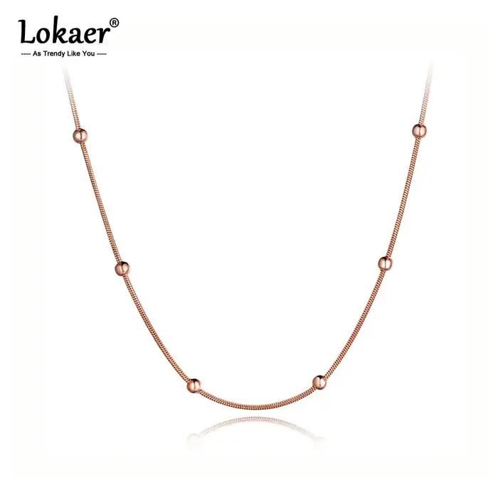 Collier Lokaer à la Mode Or Rose Perles Rondes Chaîne Serpent Bijou Finition Brillante Femmes Occasions Spéciales
