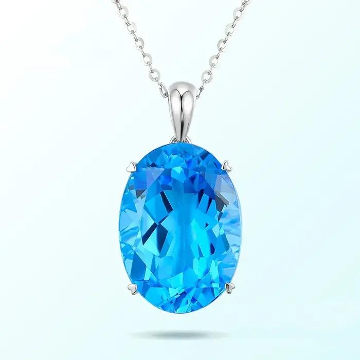 Collier en argent Sterling 925, pendentif topaze du Rhin, saphir, bijoux Glamour pour femmes, fiança