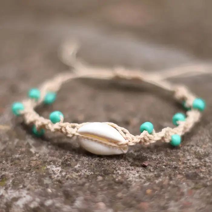 Noter bohême macramé Bracelet réglable unisexe plage coquille Braslet 4mm bleu Howlite