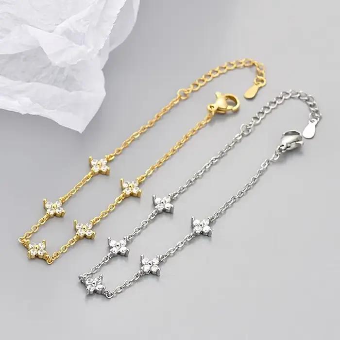 Bracelet en argent Sterling 925 avec fleur en Zircon brillant pour femmes bijoux de fête mariage cadeaux de vacances