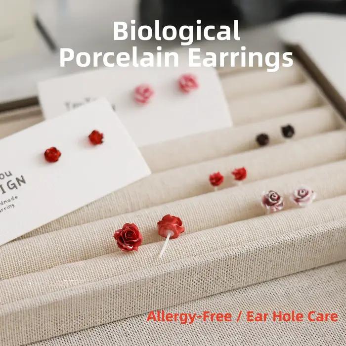 Boucles d'oreilles bio-céramique en résine rouge pour femmes élégantes fleur de rose design minimaliste de luxe vêtements de nuit bijoux amical manchettes d'oreille occasions spéciales