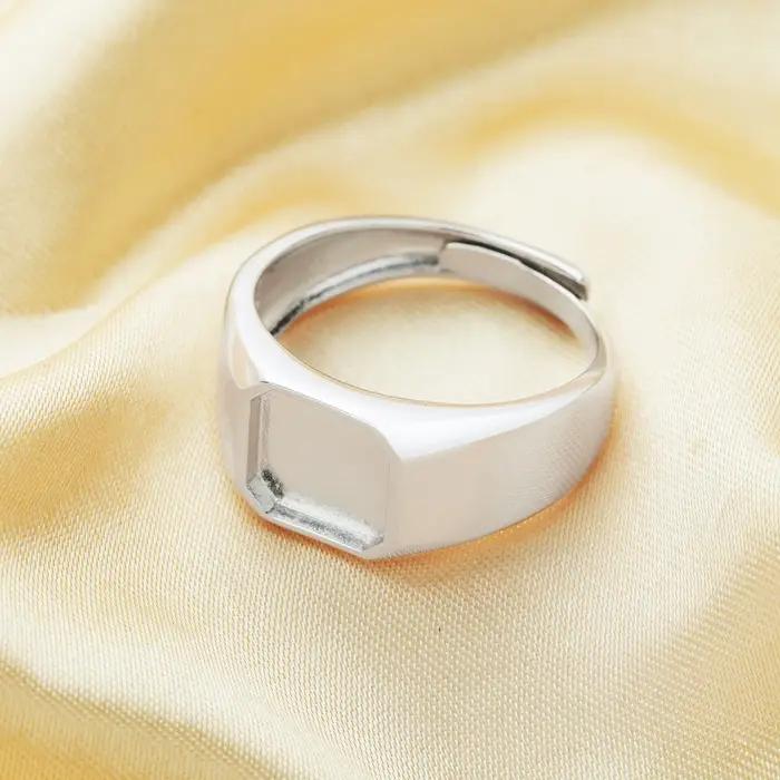 Bague ajustable pour homme en argent sterling 925 avec résine de lait maternel et monture carrée de 9 mm