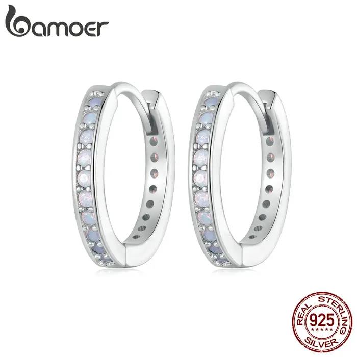 Bamoer-Boucles d'oreilles rondes classiques en argent regardé 925 pour femmes et filles