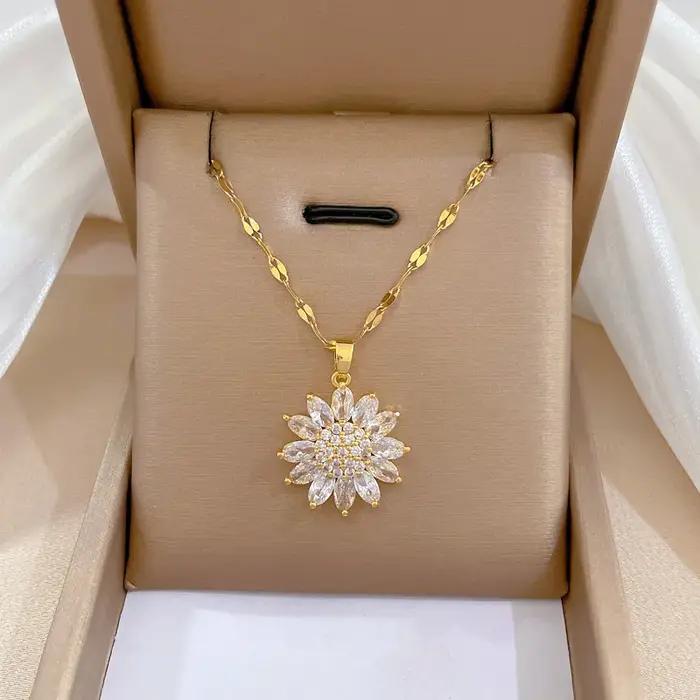 Collier de luxe avec pendentif tournesol en Zircon pour femmes