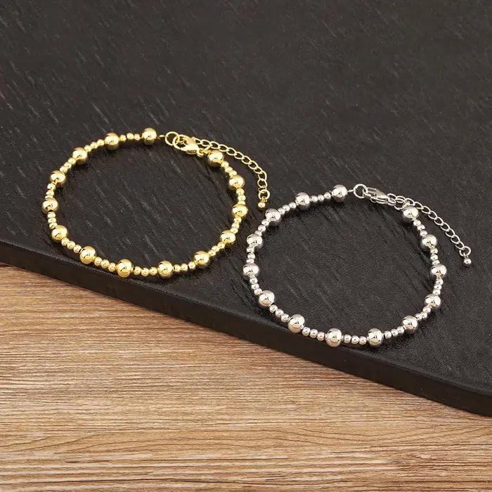 Nidin-Bracelets à main en cuivre avec perles rondes pour femme