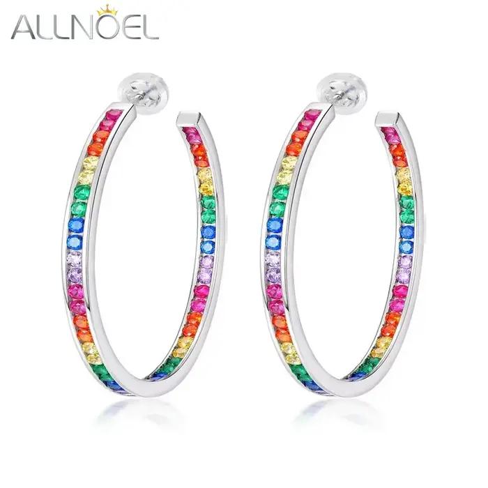 ALLNOEL grand cercle rond coloré boucle d'oreille pour les femmes arc-en-ciel CZ Zircon Piercing ten