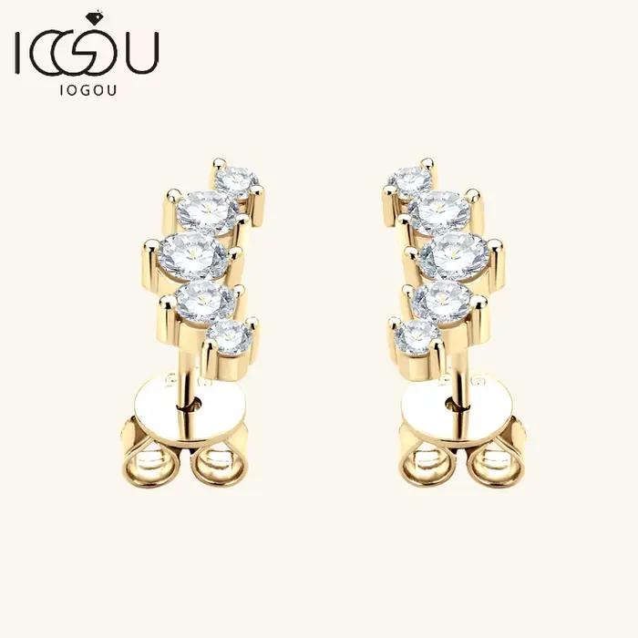 IOGOU D couleur Moissanite bijoux plaqué or jaune boucles d'oreilles sur chenilles pour femmes 925 argent