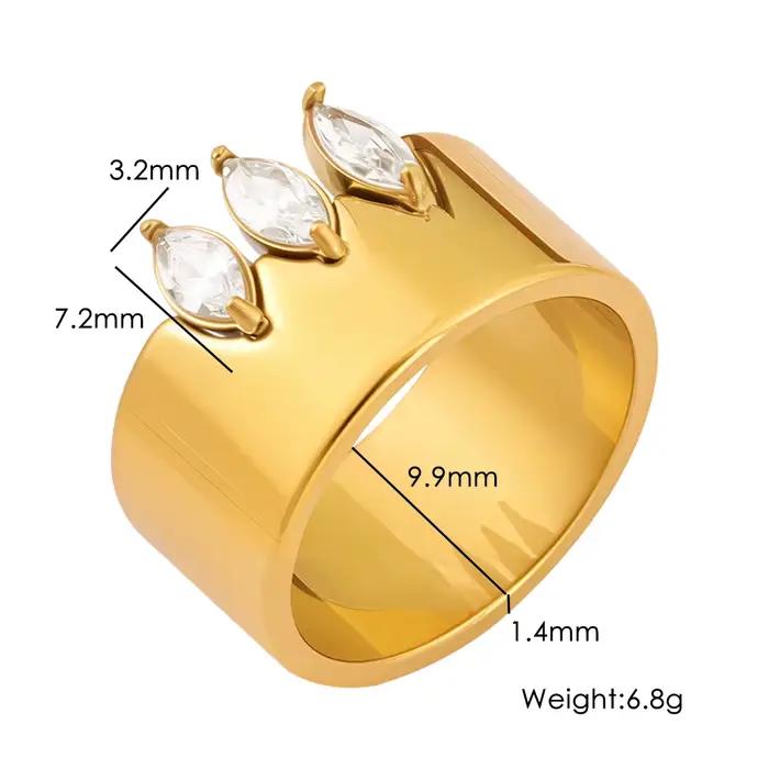 JOVO LOVE – bague polie de 10mm de large pour femmes, en acier inoxydable, couleur or, zircone cubique taillée en forme de marquise, bijoux étanches, cadeau
