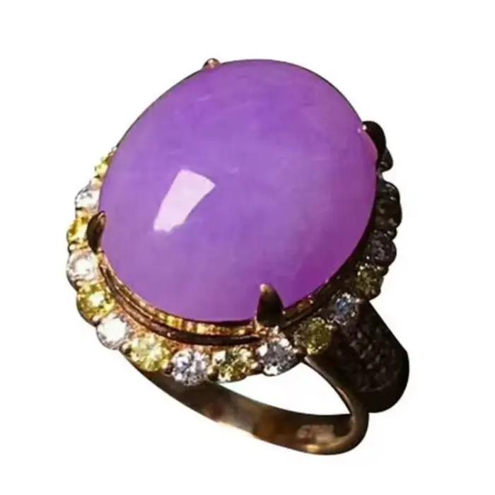 Bague en argent incrustée de calcédoine violette classique pour femmes occasions spéciales soirée festive elegance