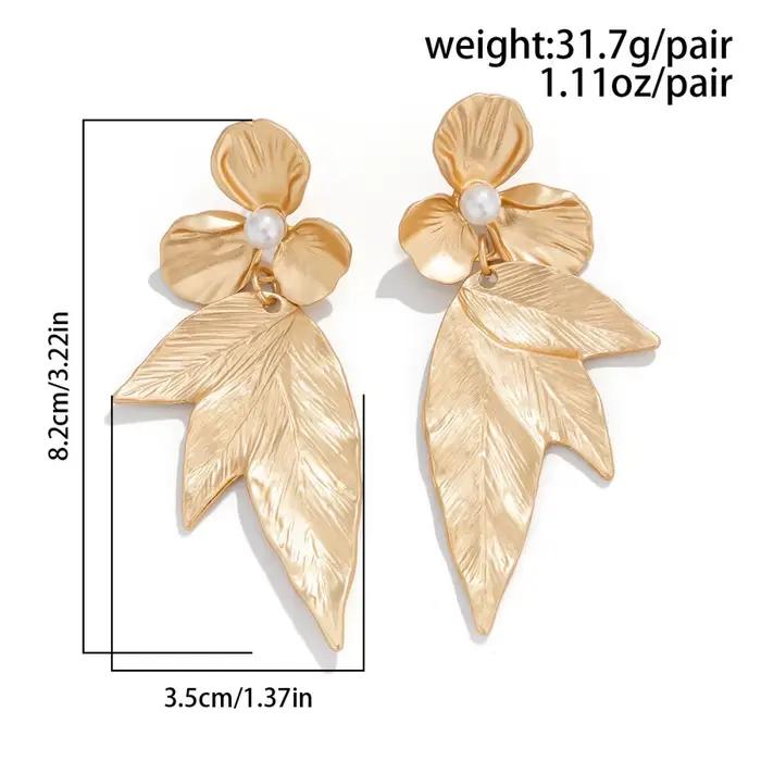 Boucles d'oreilles pendentif feuille créative de style gothique, boucles d'oreilles fleur dorée vintage, cadeaux de fête et de banquet à la mode