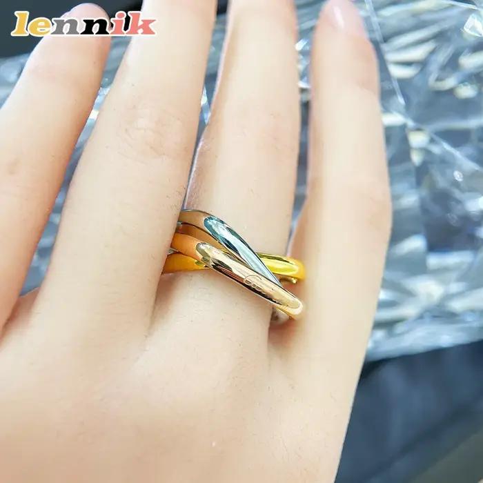 Lennik élégant 2025 nouvelle bague carrée pour femme à 3 couleurs et 3 anneaux