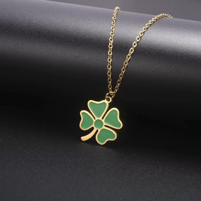 Vassago collier trèfle à quatre feuilles pour femmes en acier inoxydable trèfle vert pendentif collier Shamrock irlandais irlande trèfle chanceux