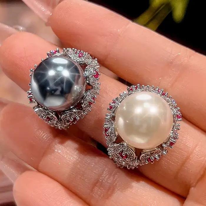 Bague en perles rondes réglables de 14mm