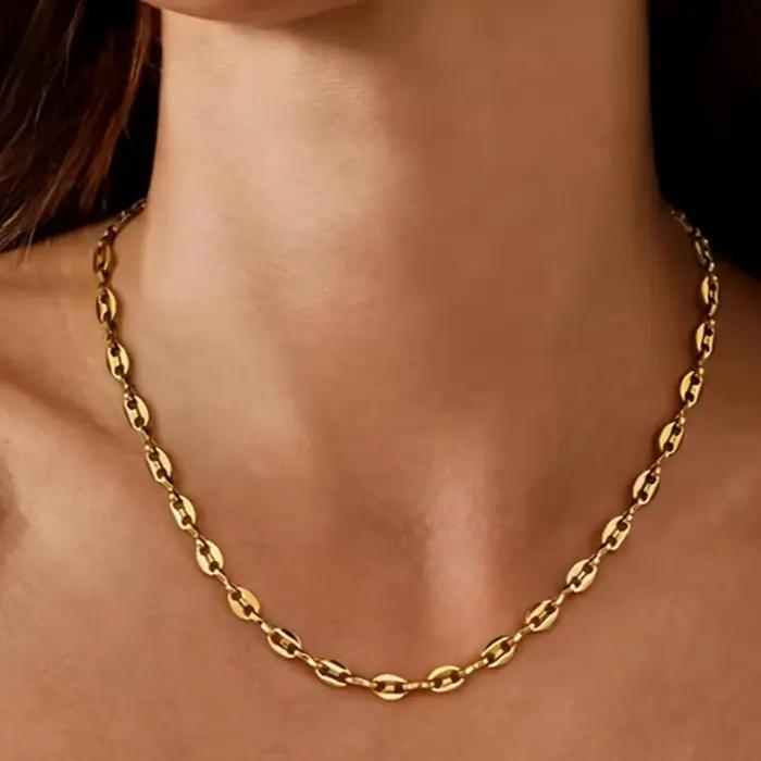 Collier chaîne en acier inoxydable style hip-hop motif grain de café