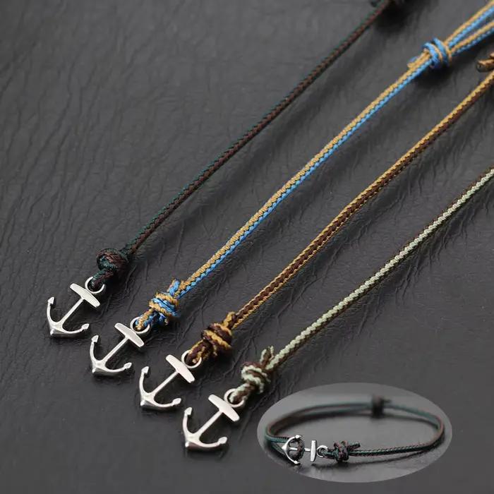 Bracelet Ancre Homme Style Ethnique Corde Fine Acier Inoxydable Ajustable Occasions Spéciales