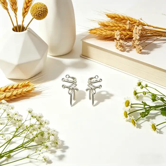 Nouvelle mode, boucles d'oreilles en argent sterling 925 véritable, design nœud, pour femmes et fill