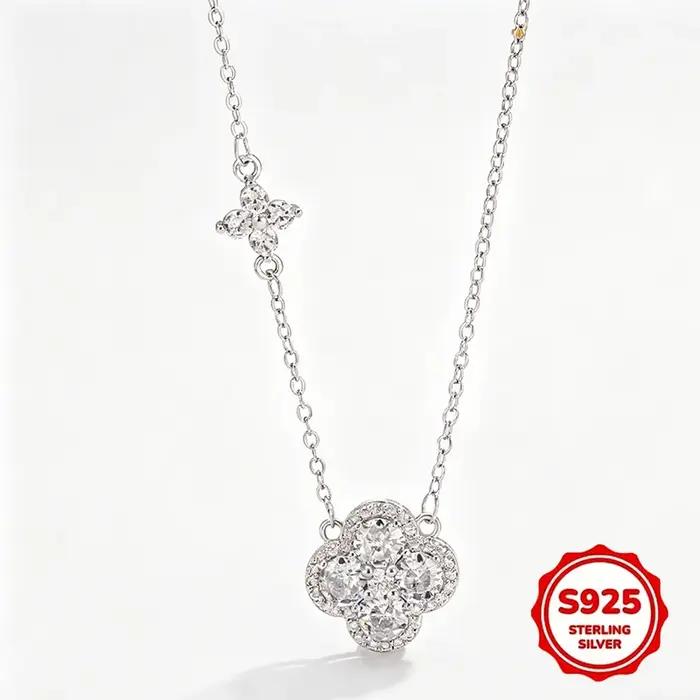 Collier pendentif trèfle à quatre feuilles porte-bonheur en argent sterling 925 pour femme, chaîne d