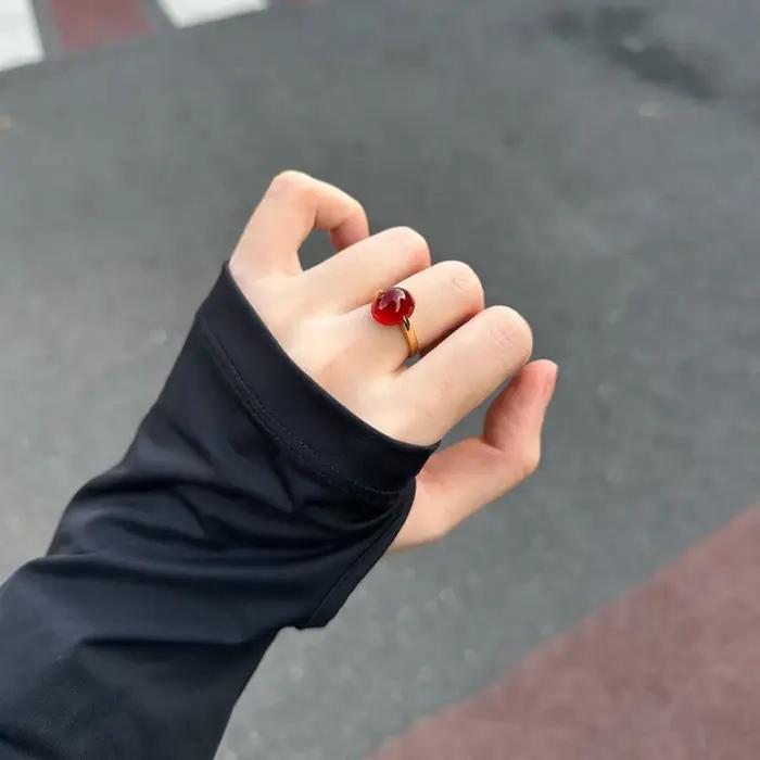 Bagues simples rétro en calcédoine naturelle rouge pour femmes