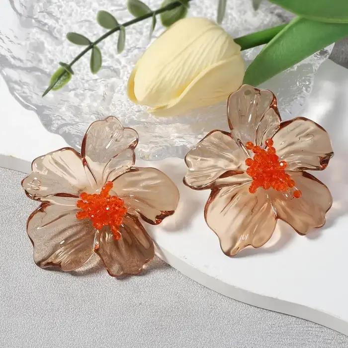 Boucles d'oreilles à fleurs transparentes en acrylique coloré pour femmes
