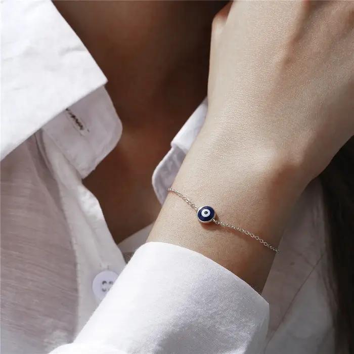Bracelet Mauvais Yeux pour Femme en Argent Sterling 925, Bijou Classique et Protecteur pour Mariage, Fiançailles et Autres Occasions Spéciales