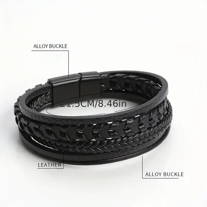 Bracelet tressé en cuir vintage superposé style classique fait main fermoir magnétique doré ou doré jaune clair pour homme femme occasions spéciales