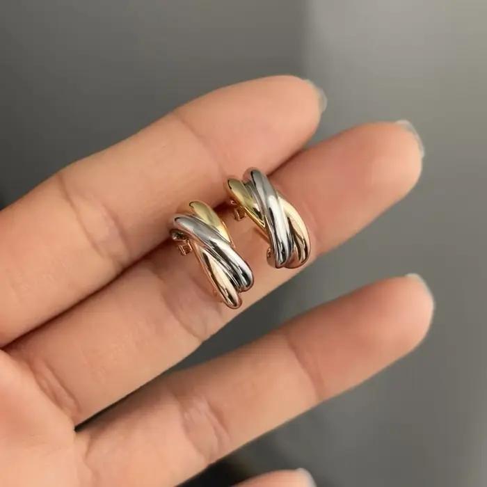 Boucles d'oreilles clip en or V trois couleurs