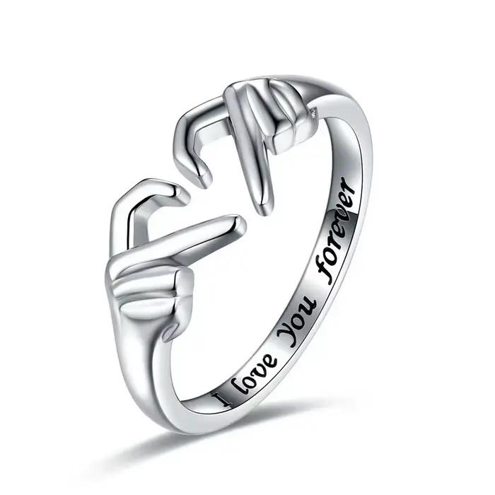 Bague de Couple en forme de cœur pour femmes, promesse à deux mains, romantique, je t'aime pour touj