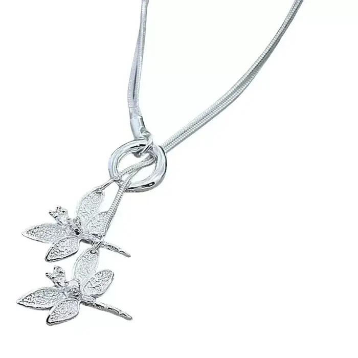 Collier avec pendentif deux libellules en argent Sterling 925 pour femmes