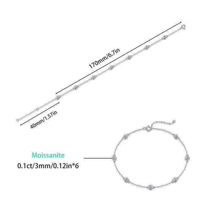 Bracelet pour femme en argent sterling S925 avec moissanite
