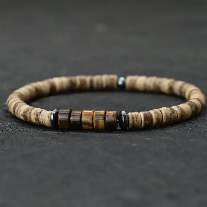 Bracelet Bohème en Perles de Noix de Coco Naturel Unisexe Occasions Spéciales Plage Accessoires de Mode