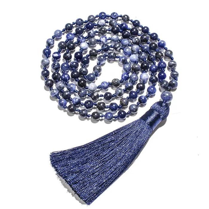 Collier Mala 108 perles en sodalite naturelle de 6 mm