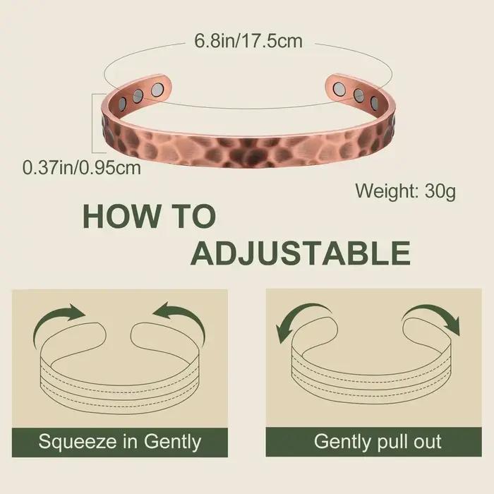 ARADOO – Bracelet magnétique en cuivre pur martelé