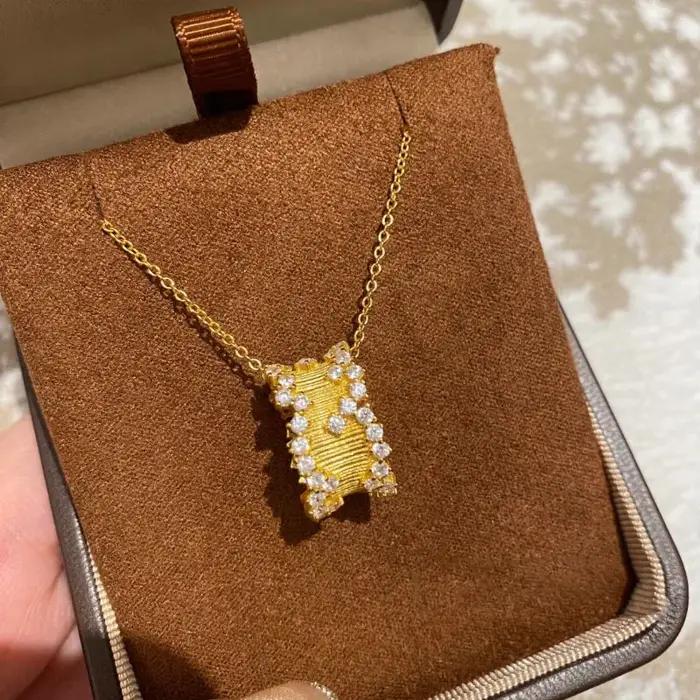 Collier en diamant à pointe brossée brillante, style palais rétro, ciel étoilé, breloques, chaîne classique, bijoux cadeaux pour fête, banquet