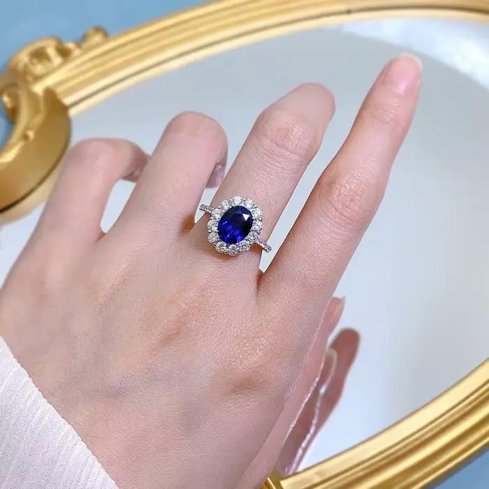 Bague de fiançailles en argent Sterling 925 sertie de zirconium bleu pour femmes occasions d'engagement mariage romantique