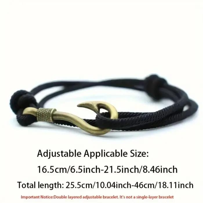 Bracelet en corde réglable double couche pour hommes et femmes, design tendance hameçon, bijou de poignet décontracté, cadeau idéal pour les fêtes et anniversaires